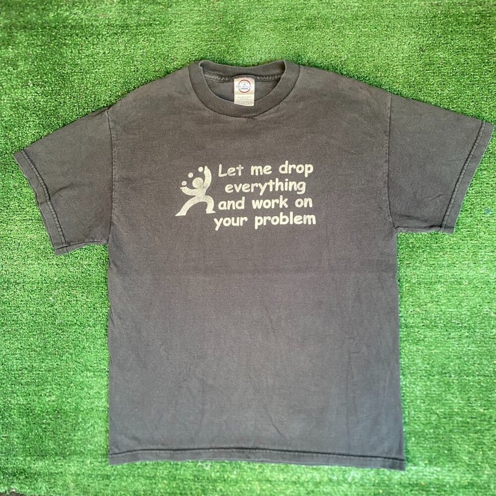 Vintage Y2K Quote Slogan T-Shirt Boxy Faded Black Skater Grunge Punk M